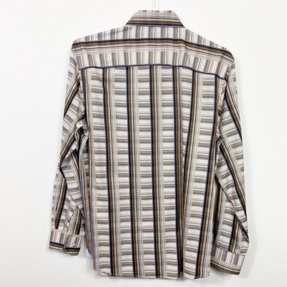 International Laundry Brown Tan Blue Plaid Button Down Size Large - Picture 3 of 9